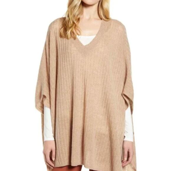 Halogen Sweaters - New ~ HALOGEN ~ 100% CASHMERE Ribbed V Neck Poncho Size OS
